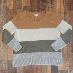 Market & Spruce Colorblock Sweater in Brown, Cream, and Gray
